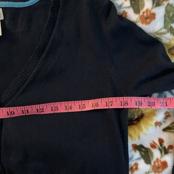 L.L. Bean Cardigan Womens Small Navy Blue Cotton Cashmere V-neck Grandpa Neutral - Picture 5 of 6